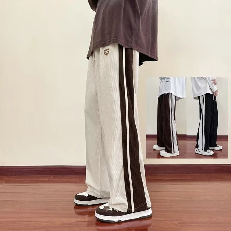 Men’s Side-Striped Corduroy Pants – Y2K Baggy Streetwear Trousers