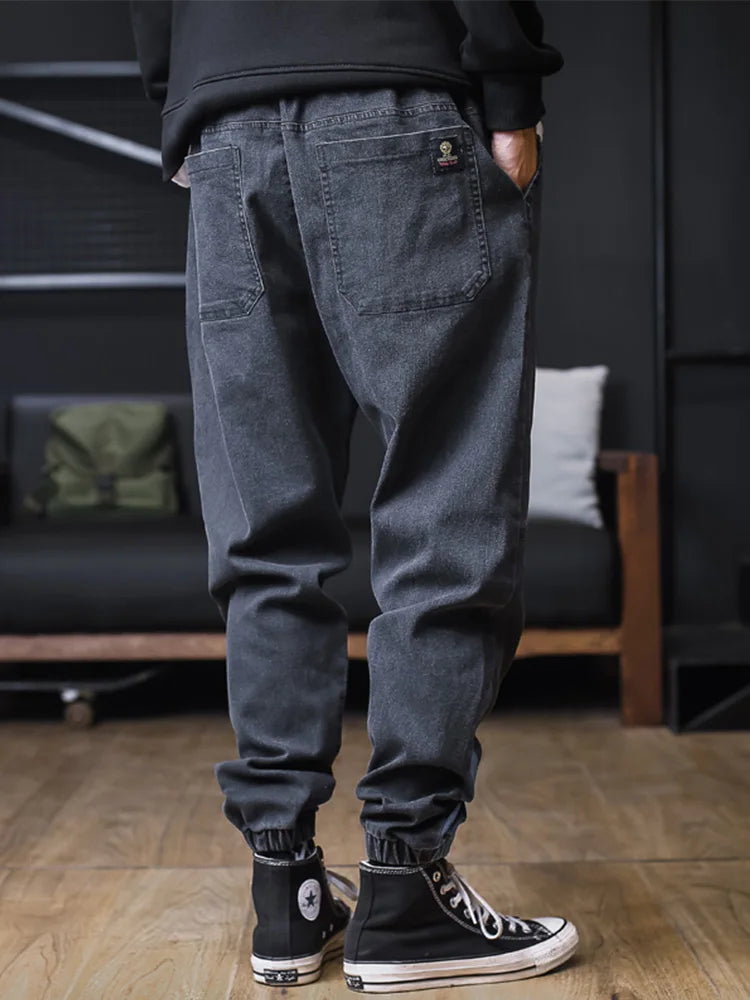 Plus Size Jeans Men Loose Joggers Streetwear Harem Jeans Cargo Pants Ankle-Length Denim Trousers