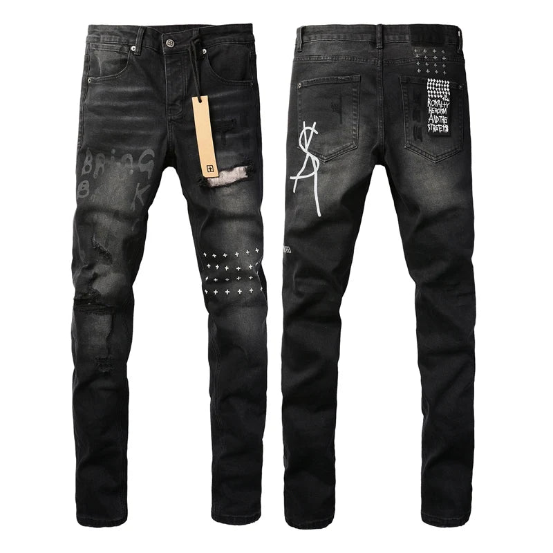 KSUBI Cross Men’s Low-Waist Ripped Skinny Jeans – American Streetwear with Metal Button Detail