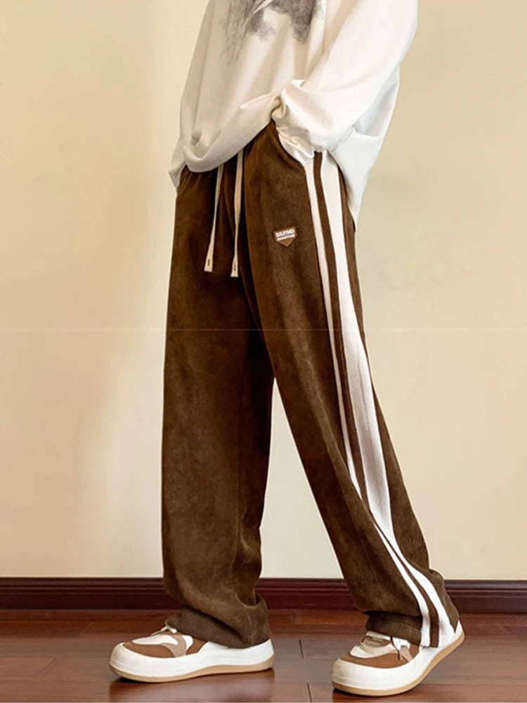 Men’s Side-Striped Corduroy Pants – Y2K Baggy Streetwear Trousers