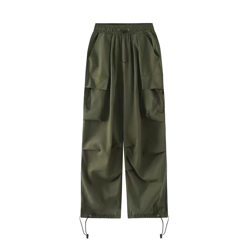 Women’s High-Waisted Wide-Leg Work Pants – Hip-Hop Streetwear with Utility Pockets