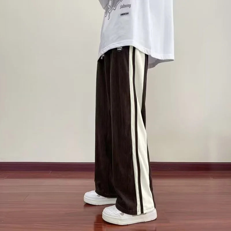 Men’s Side-Striped Corduroy Pants – Y2K Baggy Streetwear Trousers