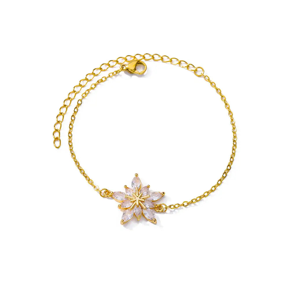 "Golden Bloom" Zircon Flower Bracelet – Luxury Floral Elegance